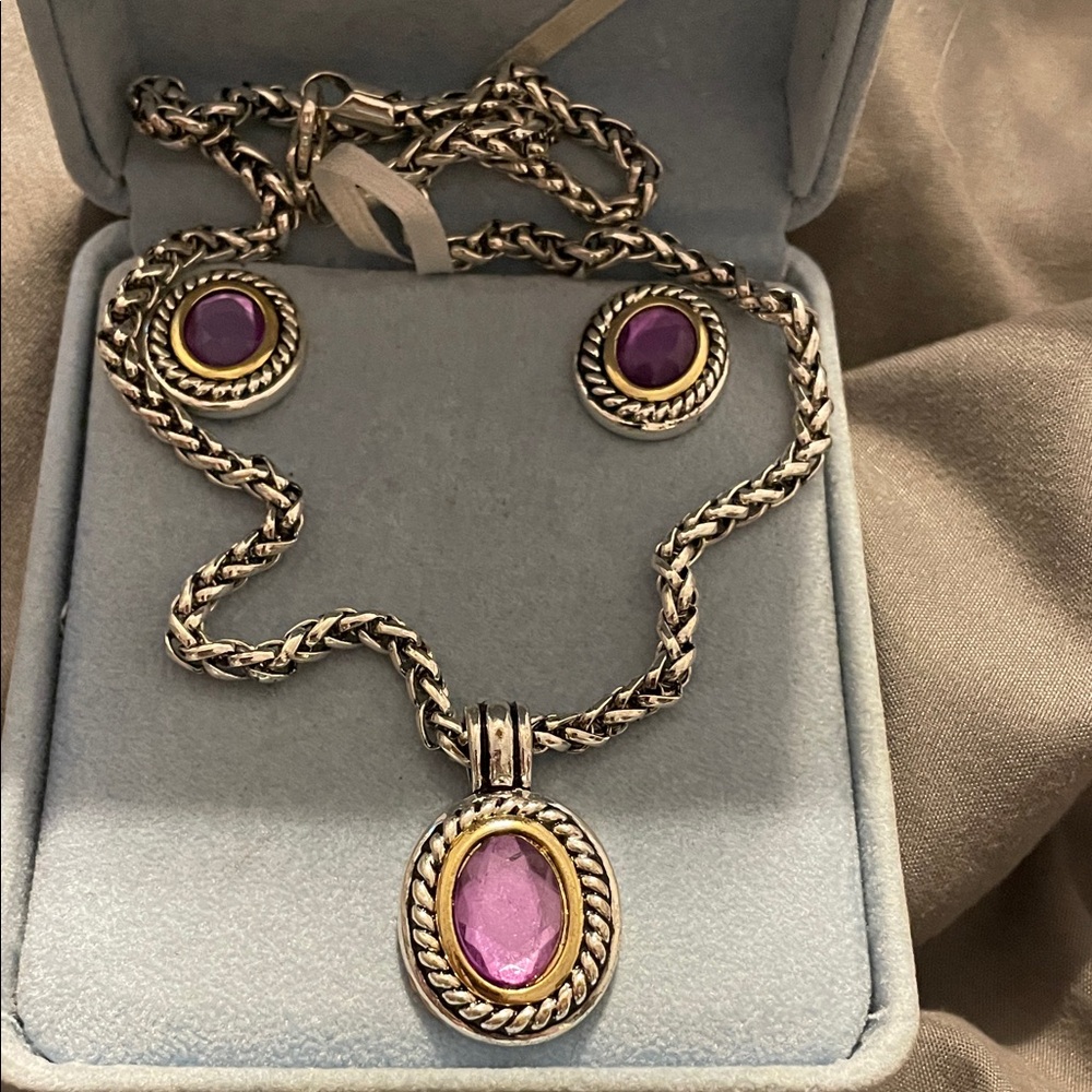 Elegant Vintage Purple and silver/Gold tone Jewelry Set